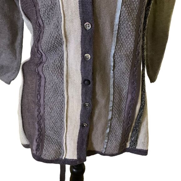 J. Jill Striped Wool & Mohair Blend Cardigan Sweater Size LP - Picture 4 of 13